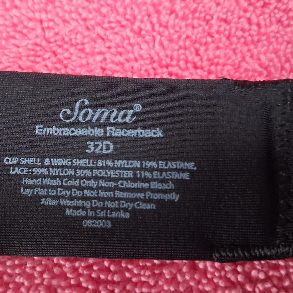 Soma Animal Print Embraceable Racerback Underwire Bra 32D Black Lace lined